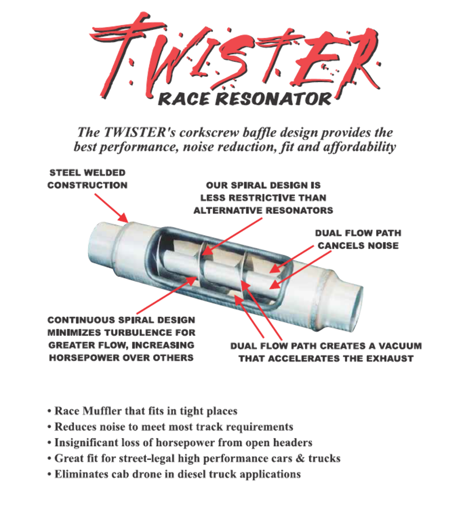 Flo Pro F5 Twister Exhaust Muffler - Race / Diesel / Resonator 4" In - 18" Long