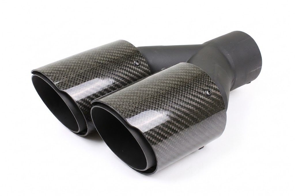 Glossy Carbon Fiber 3.5" Dual Double Wall Slant Passenger 2.5" In 7.25" Out