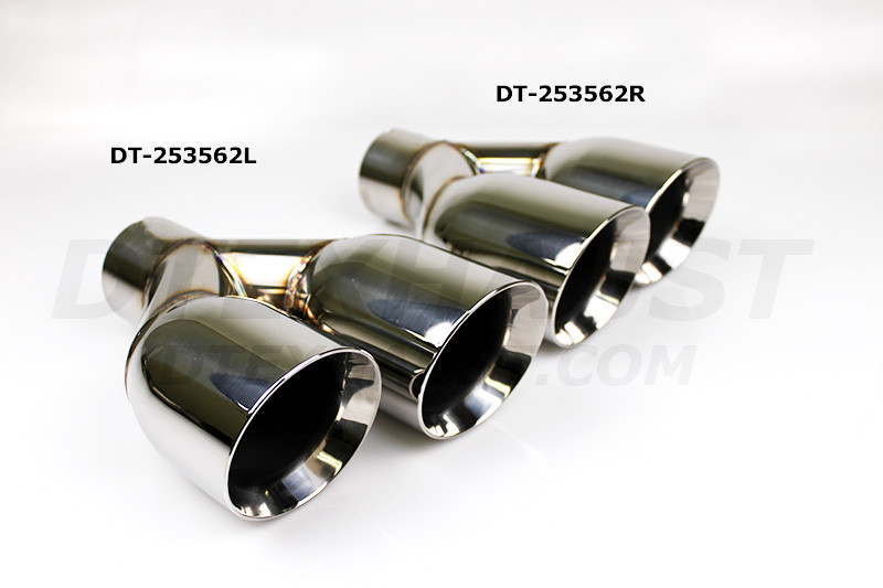 Stainless Steel Dual 3.5" Double Wall Staggered Tips  2.5" In 7.25" 9.5"Long - Pair