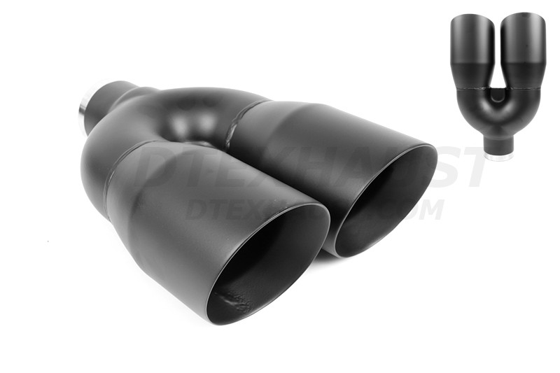 Black Powder Coat Dual Double Wall Exhaust Tip 2.5" In 4"x2 Out 12" Long