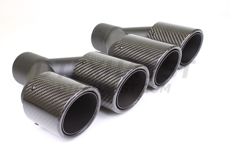 Glossy Carbon Fiber 3.5" Dual Double Wall Angle Exhaust Tips 2.5" In 7.25" Out