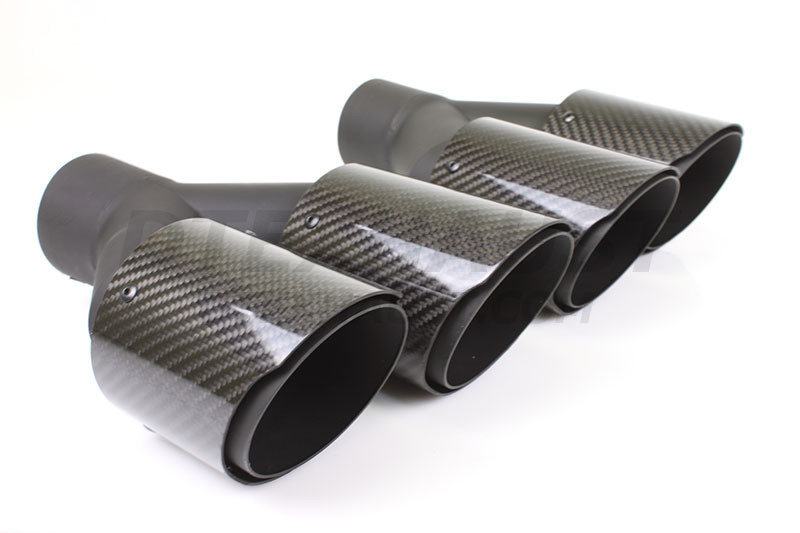 Glossy Carbon Fiber 3.5" Dual Double Wall Slant Exhaust Tips 2.5" In 7.25" Out 