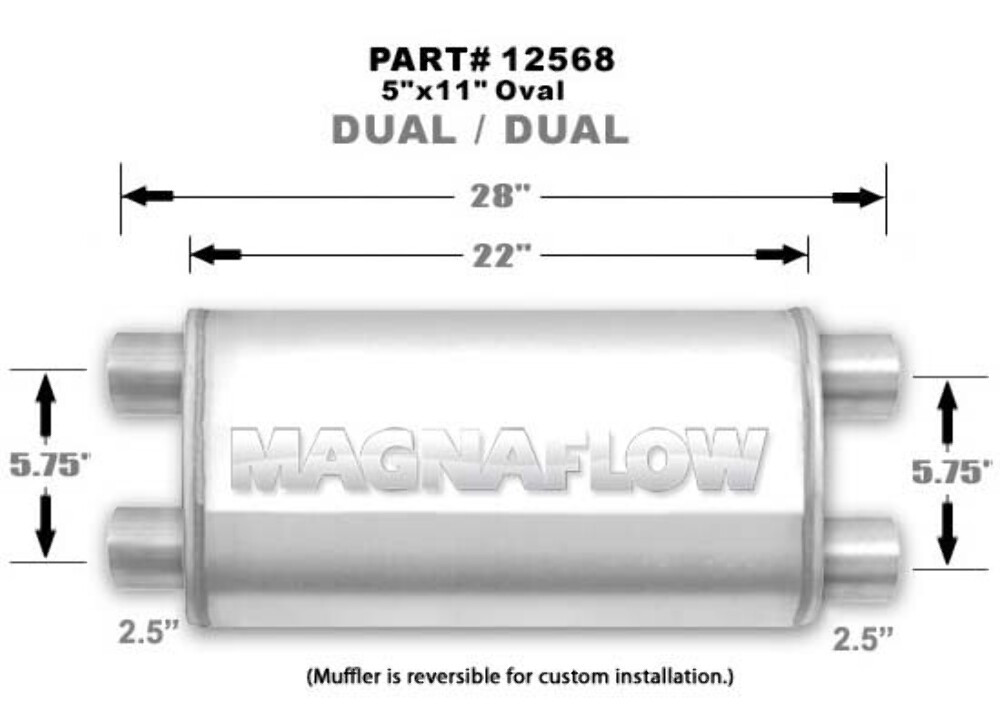 MagnaFlow 5" x 11" Oval Muffler 12568 - 2.5" Dual/Dual  - 22" Body