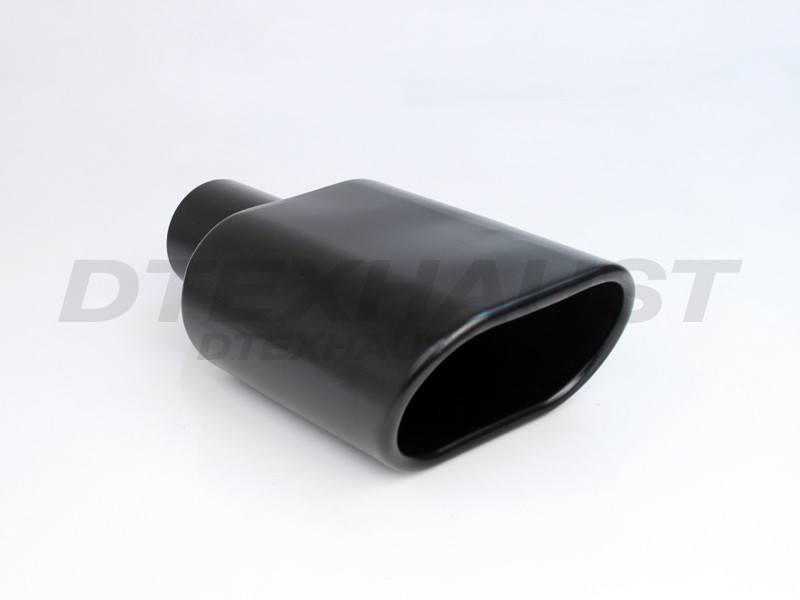 Black Powder Coat Tip Oval Rolled Angle Cut - 2.25" Inlet - 6" Outlet - 9" Long