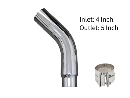 4" In 5" Out Diesel Exhaust Chrome Turndown Elbow Tip 23" Long with SS Clamp