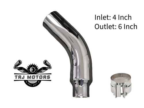 4" In 6" Out Diesel Exhaust Chrome Turndown Elbow Tip 23" Long with SS Clamp