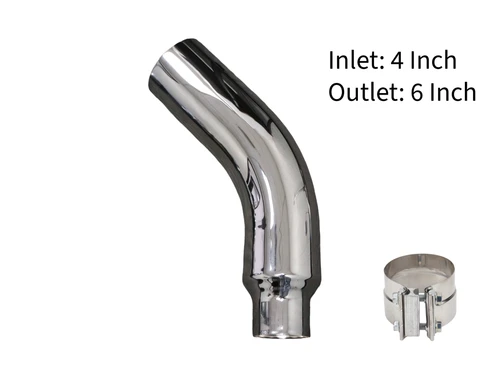 4" In 6" Out Diesel Exhaust Chrome Turndown Elbow Tip 23" Long with SS Clamp