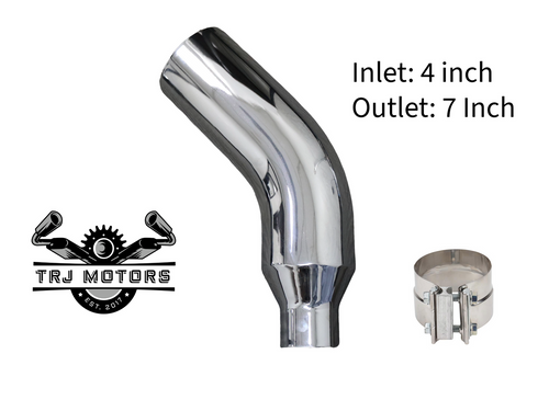 4" In 7" Out Diesel Exhaust Chrome Turndown Elbow Tip 23" Long with SS Clamp