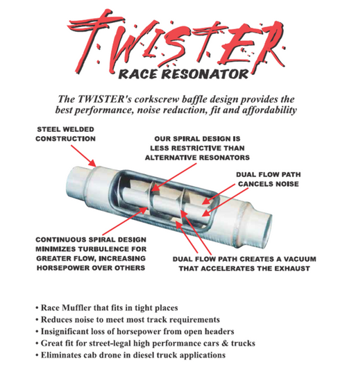 Flo Pro F5 Twister Exhaust Muffler - Race / Diesel / Resonator 4" In - 18" Long
