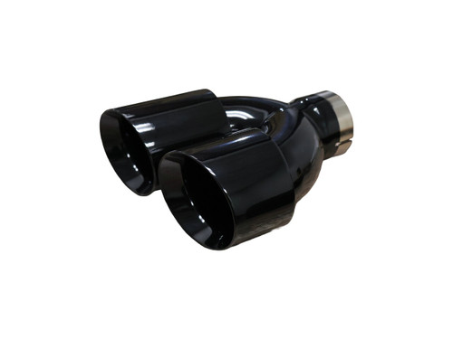 Dual SS Staggered Double Wall Tip Gloss Black Powder Coat-3" Inlet 4" Outlets