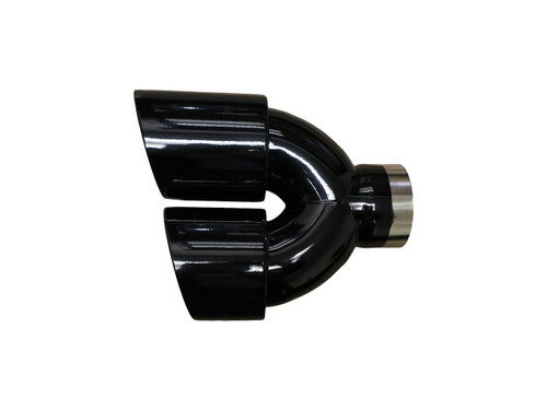 Dual SS Staggered Double Wall Tip Gloss Black Powder Coat-3" Inlet 4" Outlets
