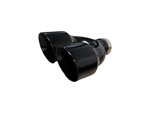Dual SS Double Wall Tip Super Gloss Black Powder Coat-2.5" Inlet 4" Outlets