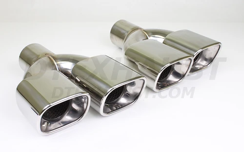 Stainless Steel Parallel Dual Rectangle Resonated Exhaust Tips 2.5" In 8"x3" Out