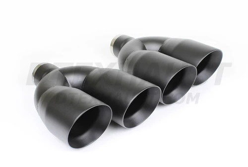 Black Powder Coat Dual 4" Double Wall Staggered Angle Cut Exhaust Tips 2.5" In