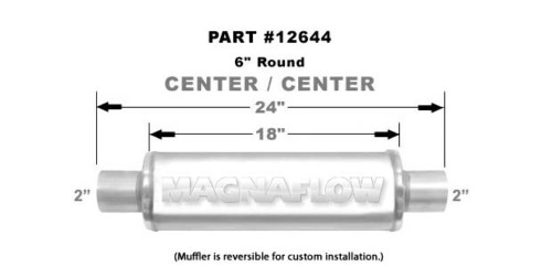 MagnaFlow 6" Round Performance Muffler 12644 - 2" Center/Center - 18" Body