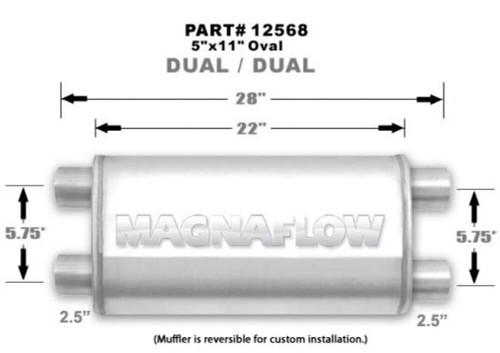 MagnaFlow 5" x 11" Oval Muffler 12568 - 2.5" Dual/Dual  - 22" Body