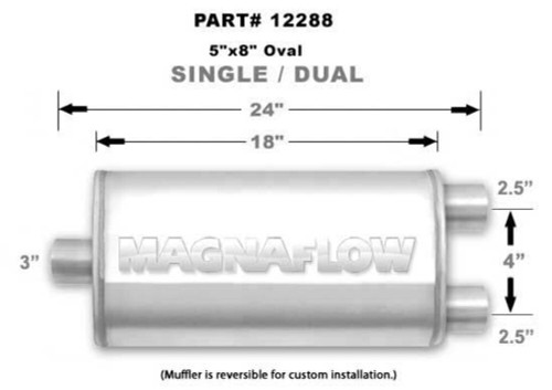 MagnaFlow 5" x 8" Oval Muffler 12288 - 3"-2.5" Center/Dual  - 18" Body