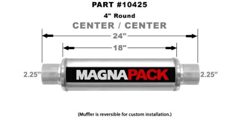 MagnaFlow 4" Round Performance Muffler 10425 - 2.25" Center/Center - 18" Body