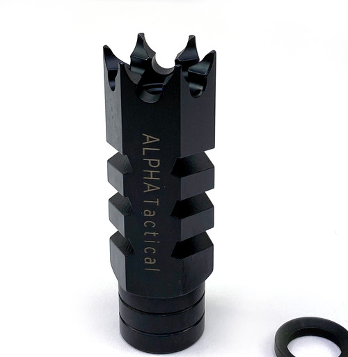 Black Alpha Tactical Engraved Shark Muzzle Break  withCrush Washer Black Alpha Tactical Engraved Shark Muzzle Break  withCrush Washer