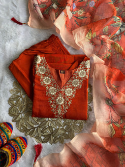 Roman Silk Kurti Pent Dupatta Set