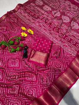 Soft Dola Silk Saree with Bandani-Style Pallu | Elegant Traditional Saree with Matching Blouse Piece | Lightweight & Festive Wear