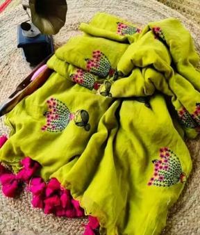 Soft Doll Embroidered Khadi Cotton Saree with Running Blouse | Pure Cotton Soft Saree for Women | Lightweight Daily Wear & Festive Saree | 5.5 M