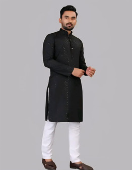 men rayon chikankari kurta with embellished work, long sleeve traditional ethnic wear