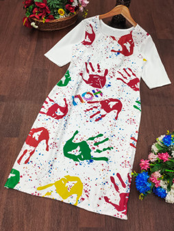 Creape digital print kurti for Holi festival with collar