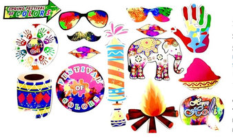 Holi Festival Photo Booth Props Set – 34 PCS Party Kit