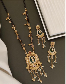 antique mangalsutra set with black beads and earrings for women traditional Indian jewelry