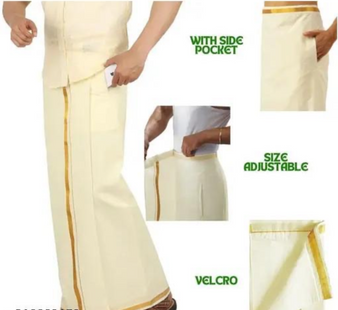 Cream cotton velcro dhoti for men ready to wear traditional outfit