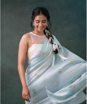 kirthisuresh-designer-linen-saree