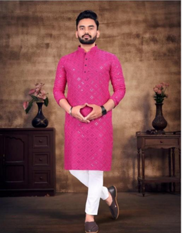 Festive mirror work kurta set cotton blend with straight pajama