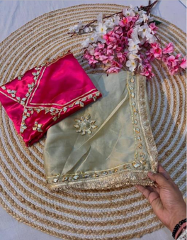 Star georgette saree with traditional kacchi gota patti work