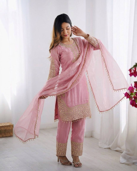 Luxury Roman silk embroidered suit set for women