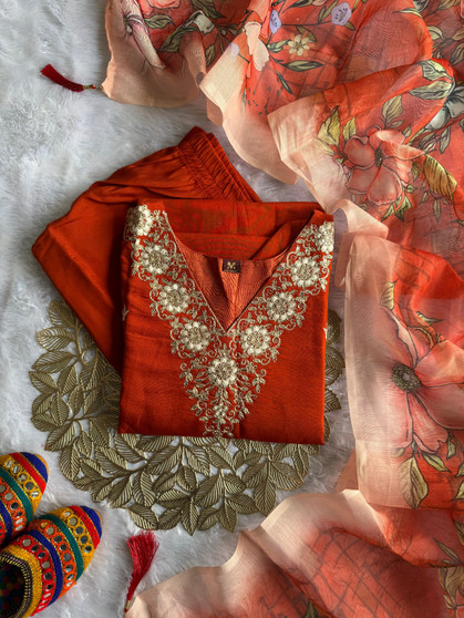 Roman Silk Kurti Pent Dupatta Set