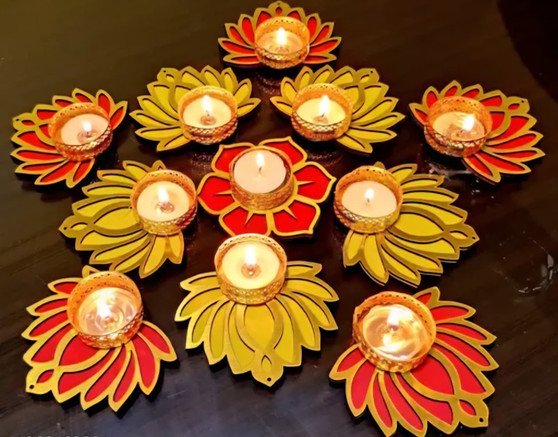 11 Pcs Diwali Lotus Candle Holders Not Include Candle Wooden Diwali Decorations for Home for Pooja Diya Traditional Indian Tea Light Holder Decor for Puja Home Outdoor Party Gift