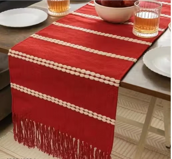 Christmas Special THE WOVEN NEST Designer Table Runner | Stylish Console Décor for Dining Table, Parties, Events | Machine Washable | 100% Cotton Fabric | Decorative Placemats | 14 x 72 Inches | Red