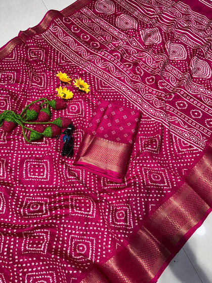 Soft Dola Silk Saree with Bandani-Style Pallu | Elegant Traditional Saree with Matching Blouse Piece | Lightweight & Festive Wear