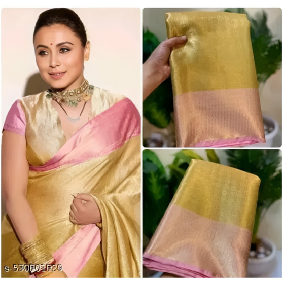 Bollywood Actress Rani Mukherjee Inspired Kanjivaram Tissue Silk Gold Saree