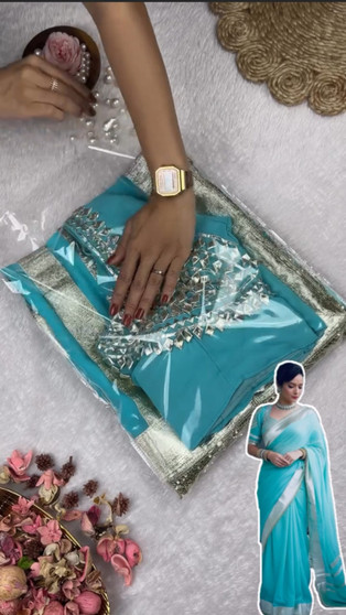 Viral Ankita Lokhande–Inspired “CHARKHI” Handwork Aangi Blouse Saree