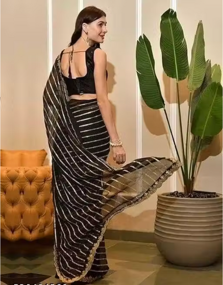 Party Wear Georgette Sequin Work Saree with Heavy Designer Wedding Blouse | Elegant Indian Ethnic Wear