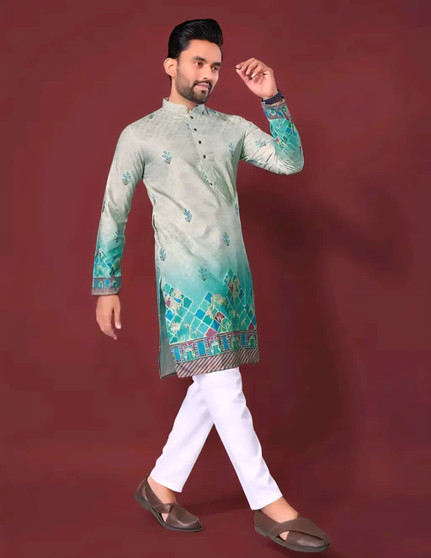 MEN COTTOM KURTA WITH CROCHET WORK | Printed Pure Cotton Ethnic Kurta for Men