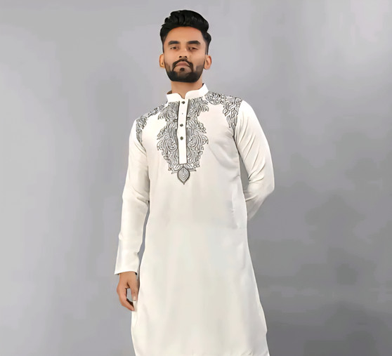 SIKANDAR MOVIE Black Embroidered Satin Kurta set for Men