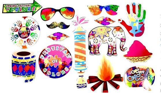 Holi Festival Photo Booth Props Set – 34 PCS Party Kit