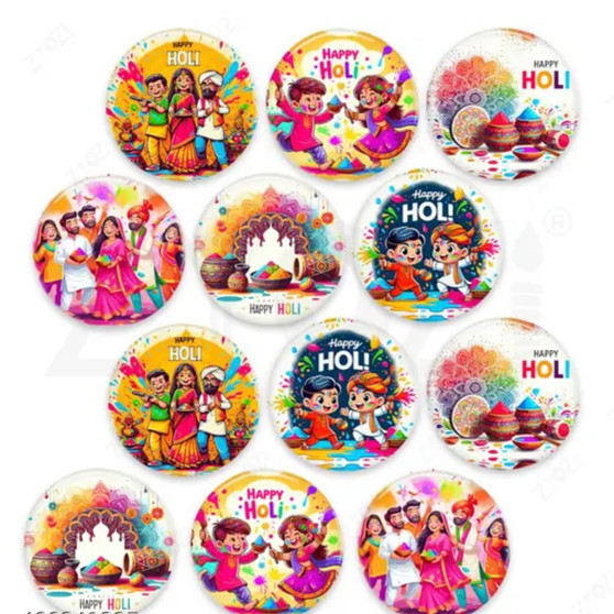 Multicolor Holi button badges for school and office celebrations