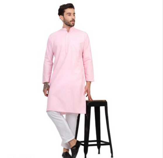 pink-kurta-for-men-solid-cotton-blend