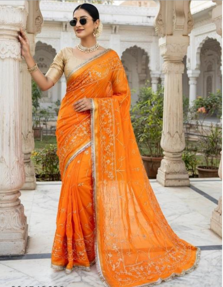 Rajputi Darbaari inspired georgette saree for festivals and weddings