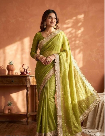Blue soft silk saree with zari woven traditional design
