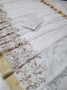 White Cotton Linen Embroidered Bollywood Designer Saree | Ugadi Saree